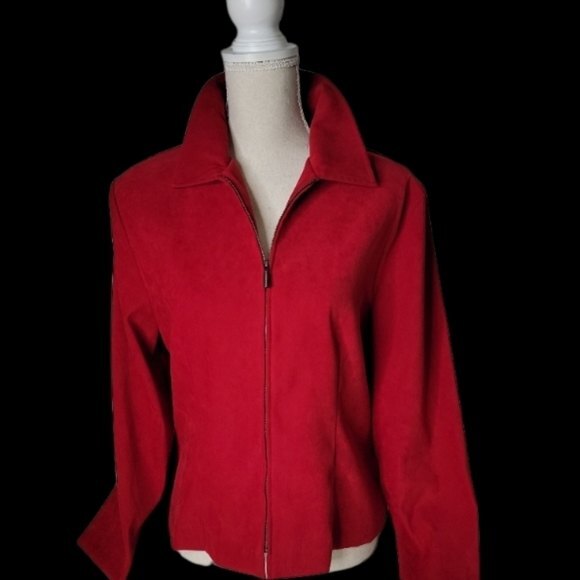 BRIGGS red light jacket blazer Size 8P petite front zippered polyester blend - Picture 2 of 10
